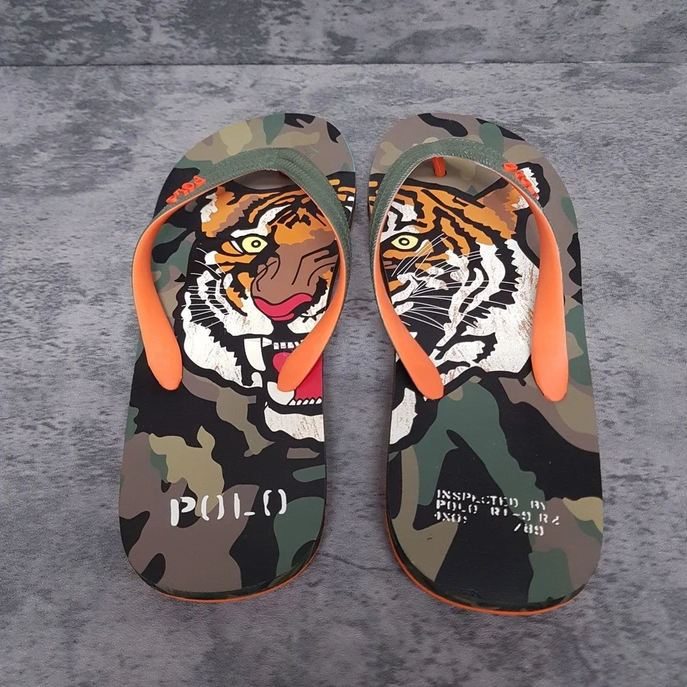 POLO RALPH LAUREN Whitlebury II Tiger‎ Camo Flip Flops Mens 10 D Green